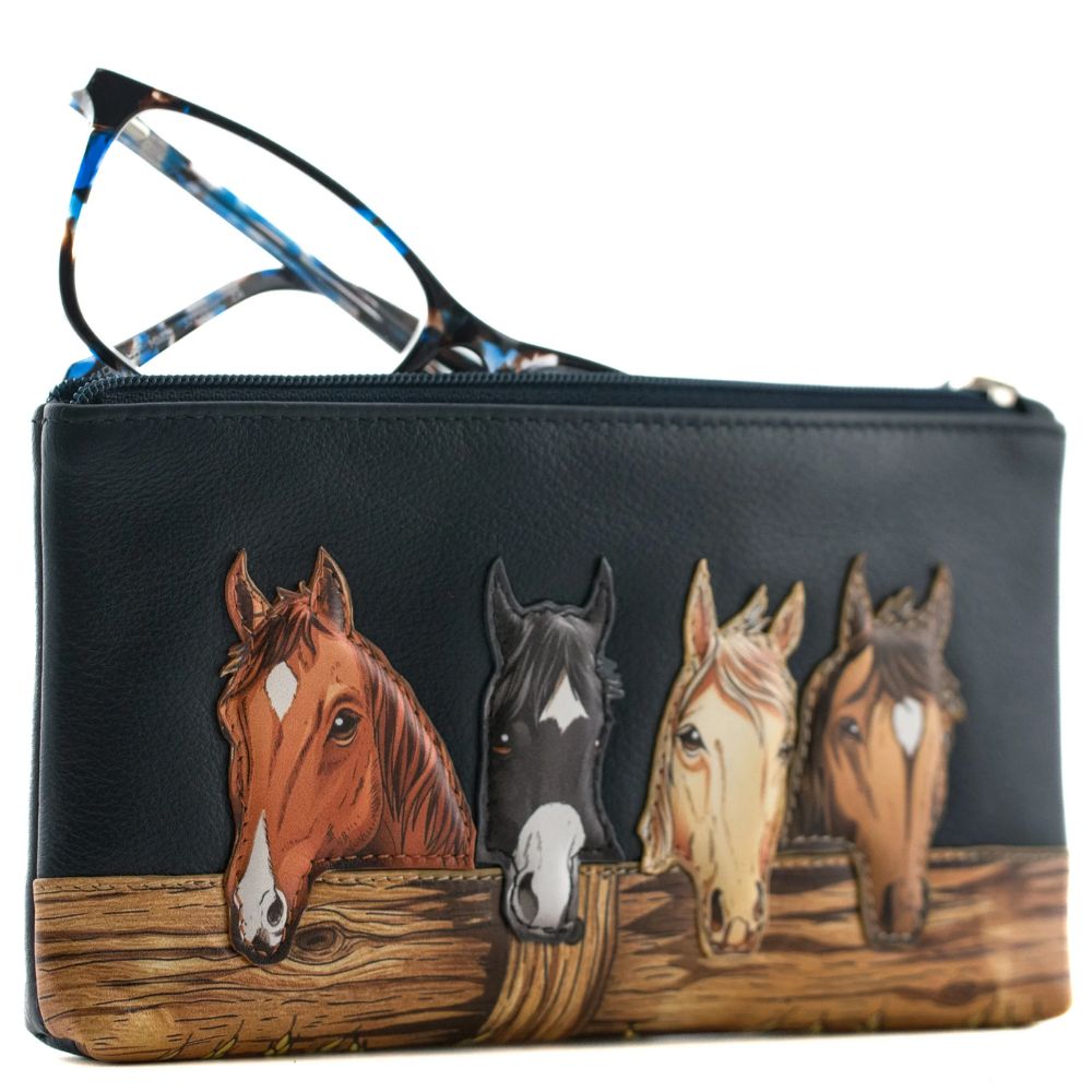 Mala Leather Stable Row Leather Zip Top Glasses Case Navy