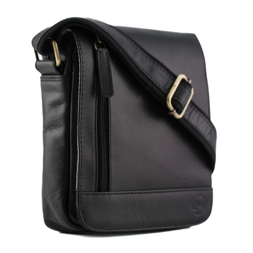 Mala Leather Toro Compact Flap Leather Messenger Bag - Black