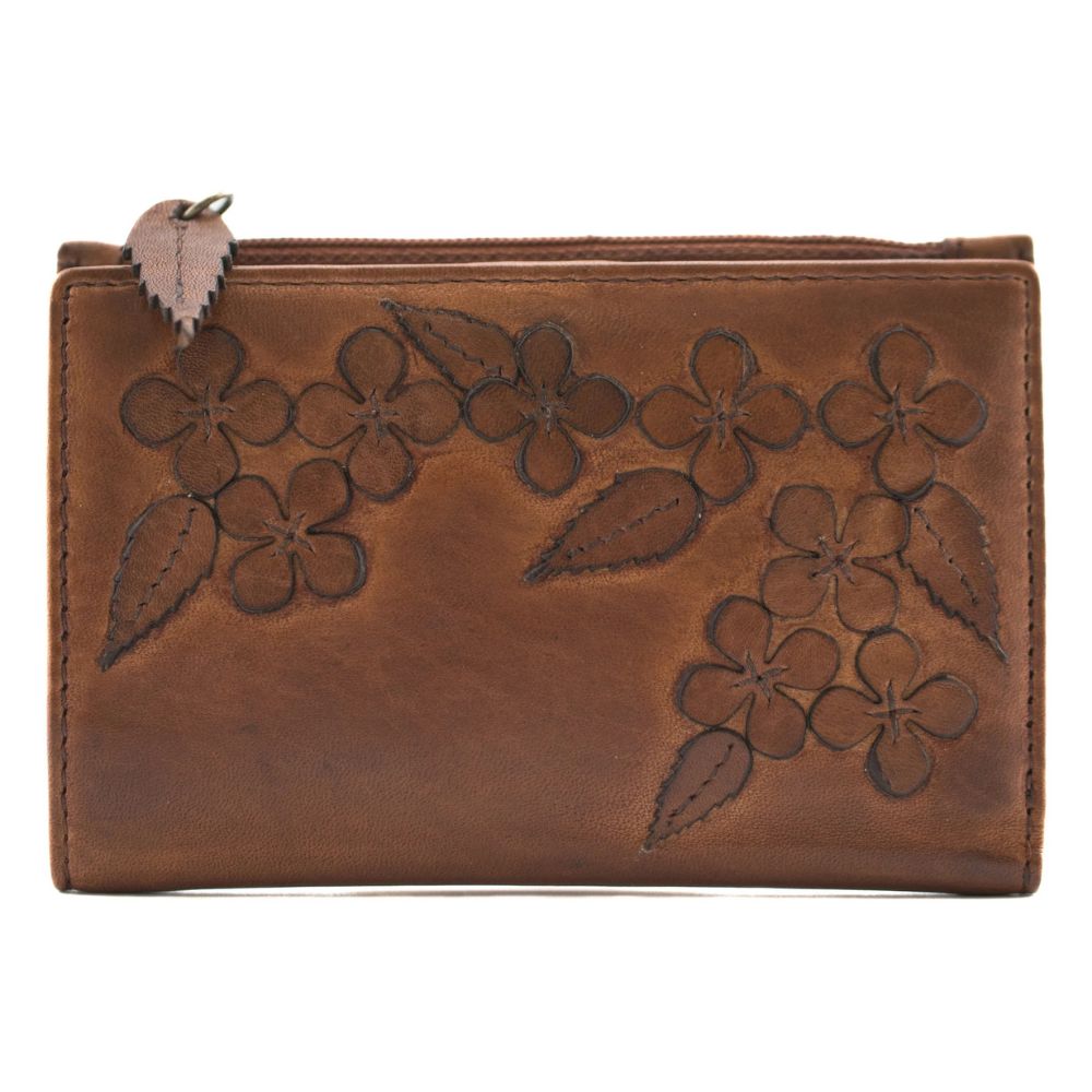 Mala Leather Wild Bloom Classic Tan Leather Compact Purse