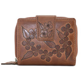 Mala Leather Wild Bloom Classic Tan Leather Tab Purse
