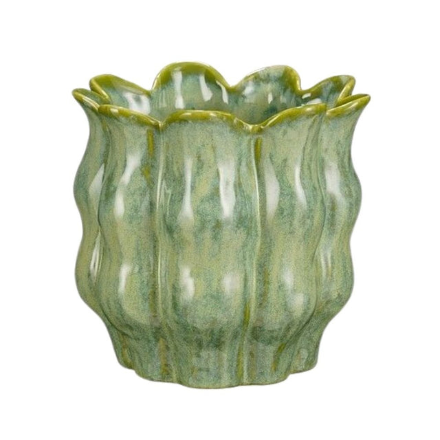 Mica Decorations 19cm Lola Round Flower Glazed Pot - Green - Old Railway Line Garden Centre