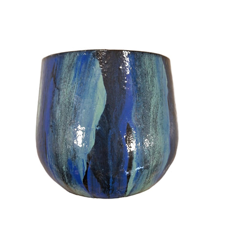 Mica Decorations 33cm Nigel Round Glazed Pot - Blue - Old Railway Line Garden Centre