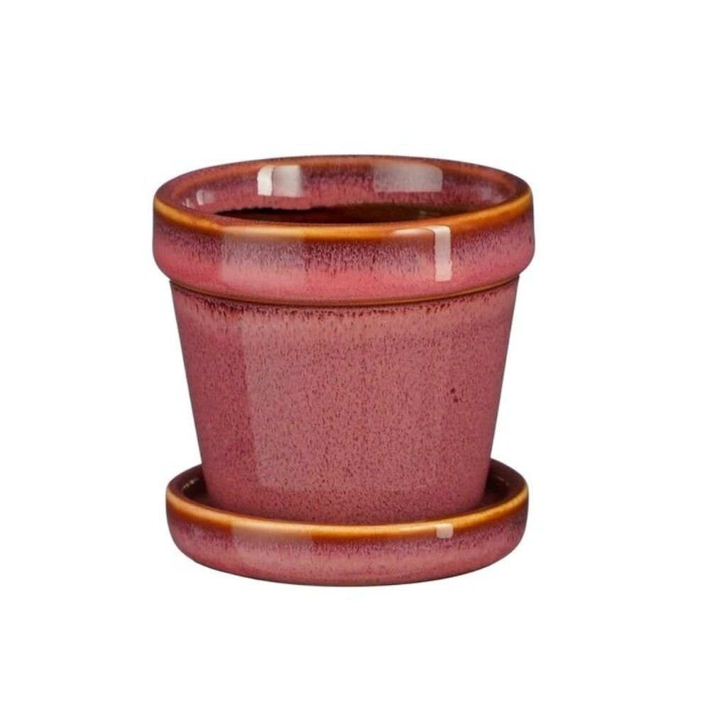 Mica Decorations 7.5cm Cint Glazed Pot with Saucer - Pink - Old Railway Line Garden Centre