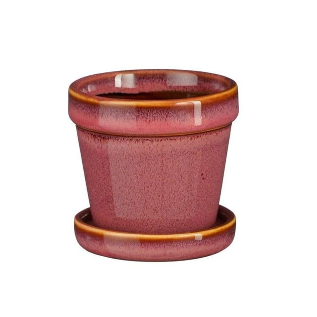 Mica Decorations 7.5cm Cint Glazed Pot with Saucer - Pink - Old Railway Line Garden Centre