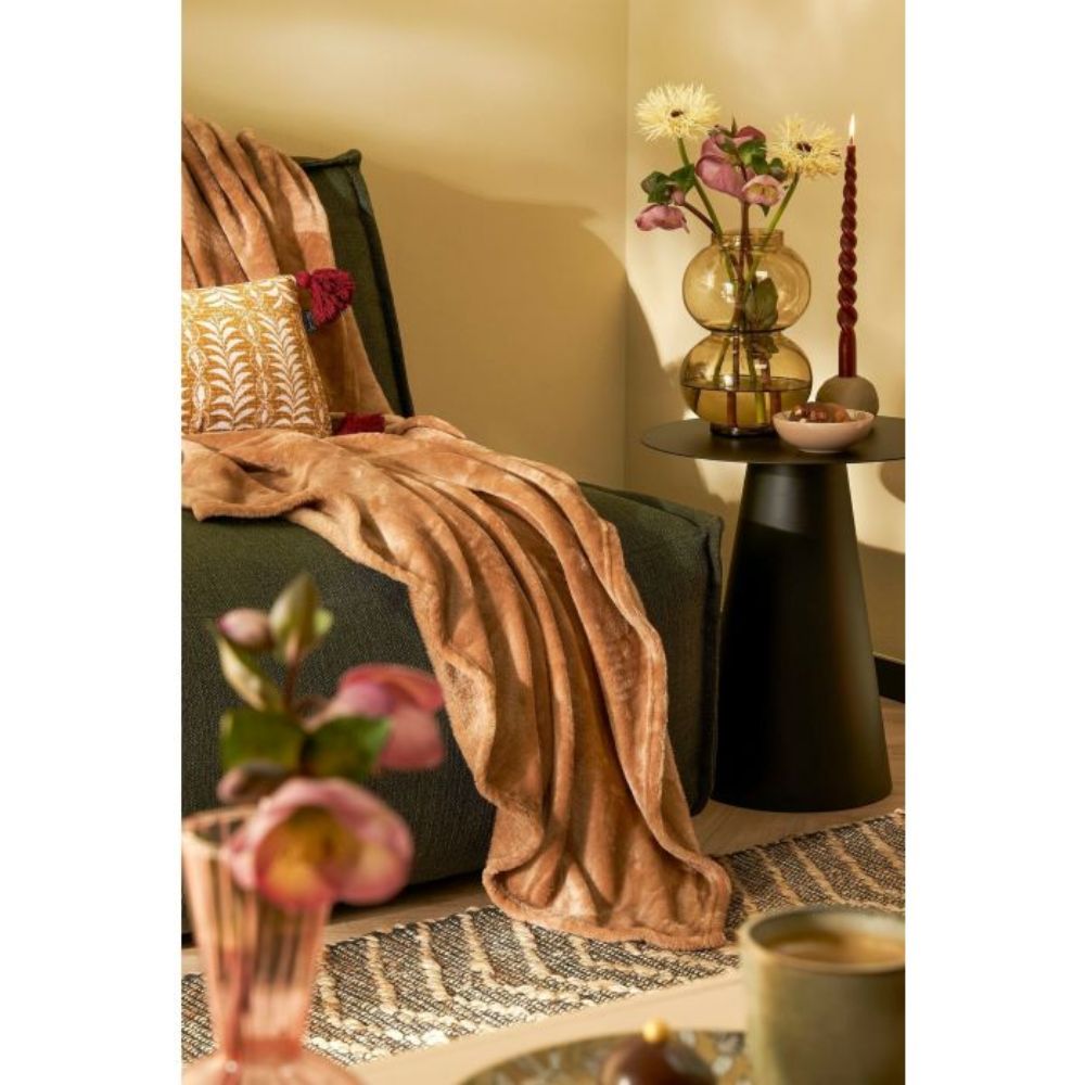 Mica Decorations Famke Fleece Plaid - L180 x W130 cm - Light brown
