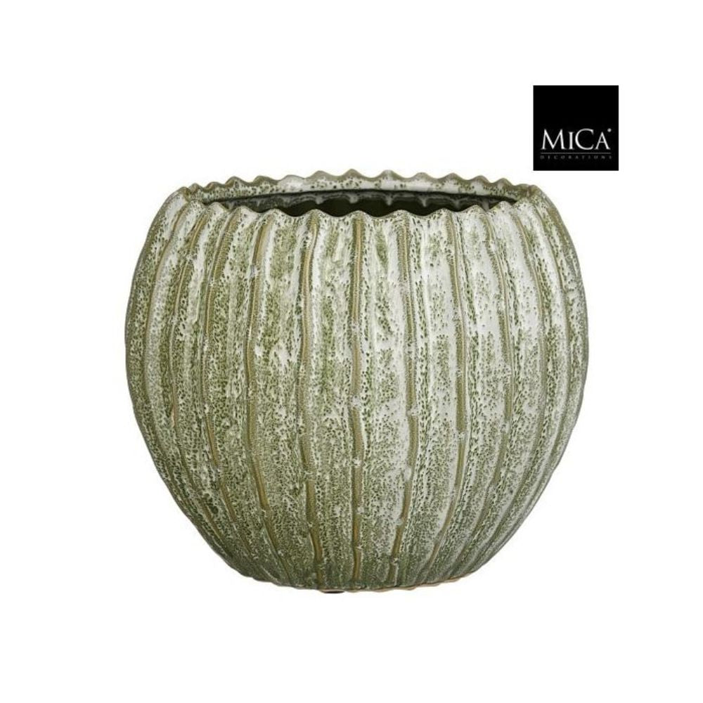 Mica Decorations Jovi Pot Round Green - H17.5xD22cm