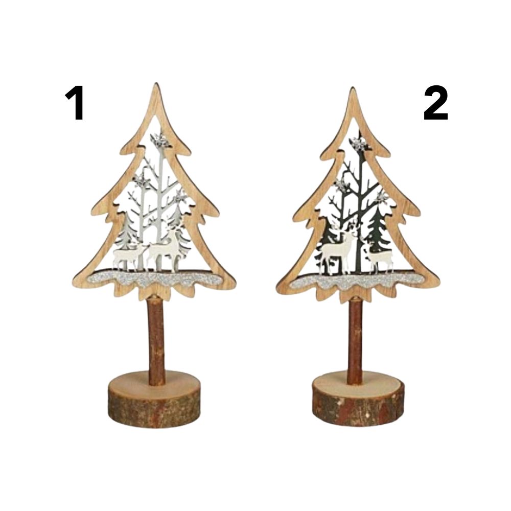Mica Decorations Wood Christmas Tree Winter Scene - (Choice of 2)