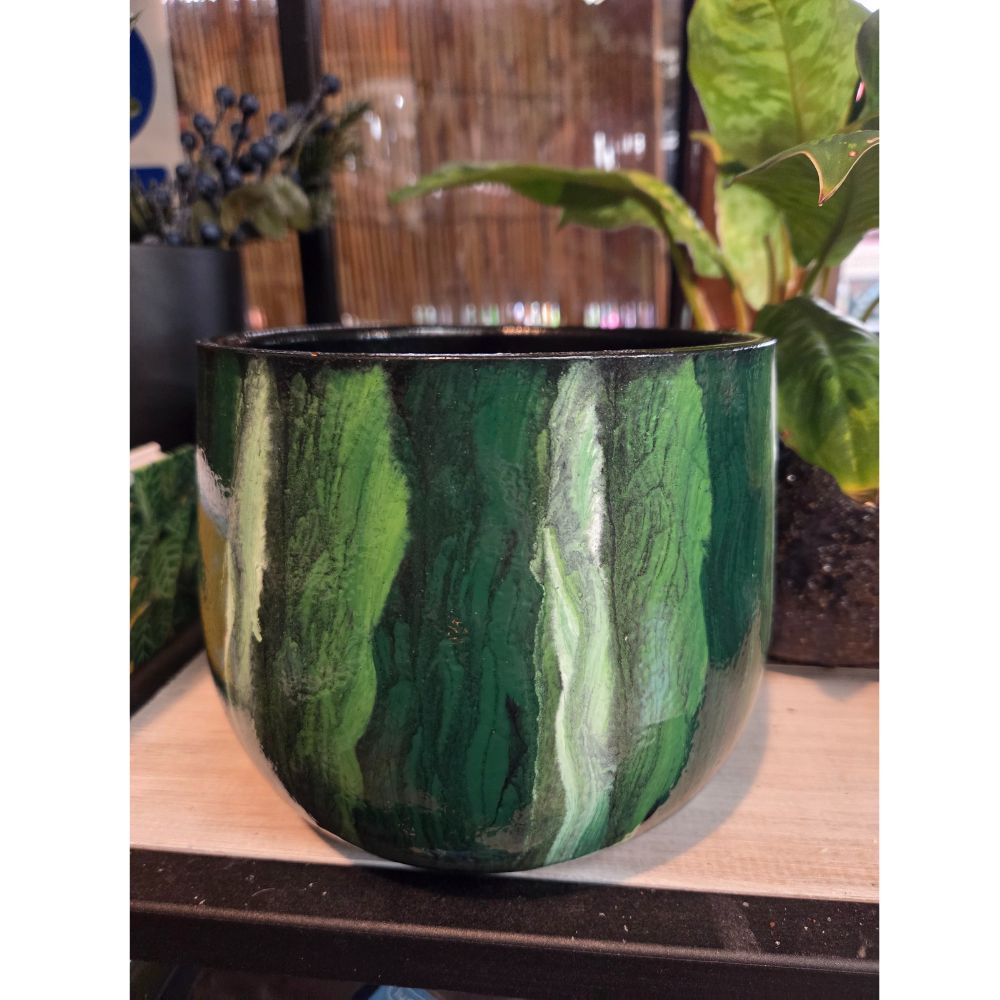 Mica Decorations 15cm Nigel Round Glazed Pot - Green