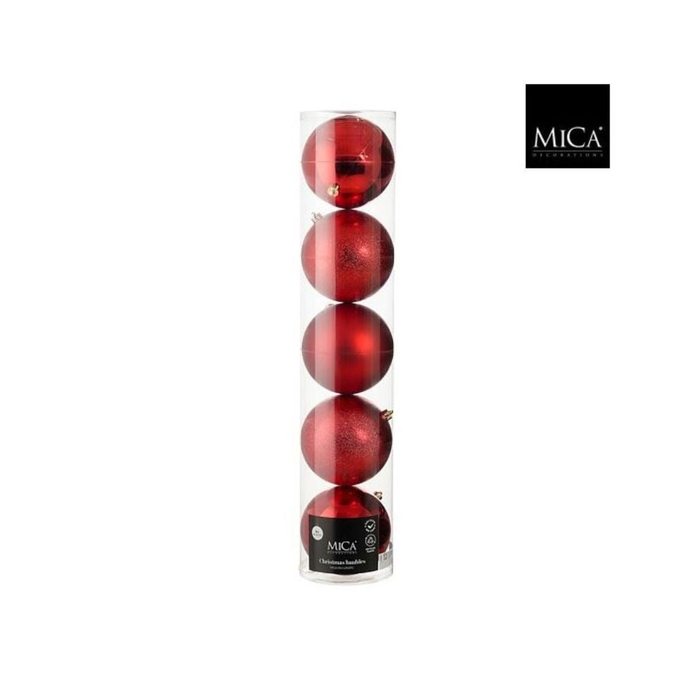 Mica Decorations Unbreakable Baubles, Red Pack of 5