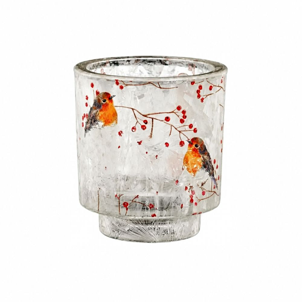 Mica Glass Robin Candle Holder 10x9cm