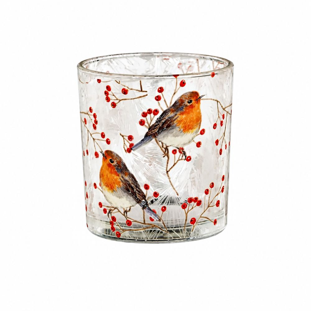 Mica Glass Robin Candle Holder 8x7.5cm