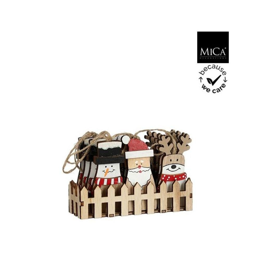 Mica Wooden Decorations, Santa, Snowman or Reindeer (Choice of 3)