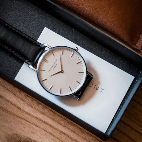 Mr Beaumont Leather Black Watch with Silver Case