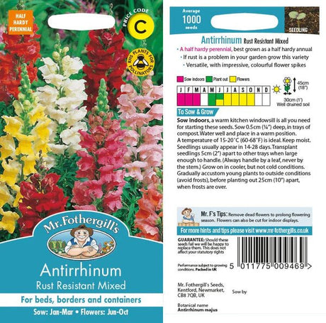 Mr Fothergills Antirrhinum Rust Resistant Mixed Seeds - Old Railway Line Garden Centre