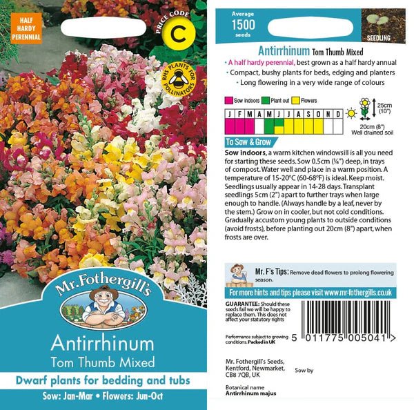 Mr Fothergills Antirrhinum Tom Thumb Mixed Seeds - Old Railway Line Garden Centre