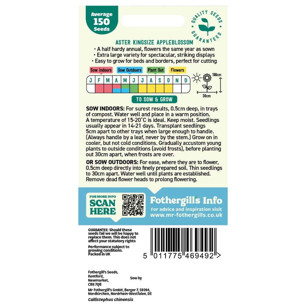 Mr Fothergill's Aster Kingsize Appleblossom Seeds