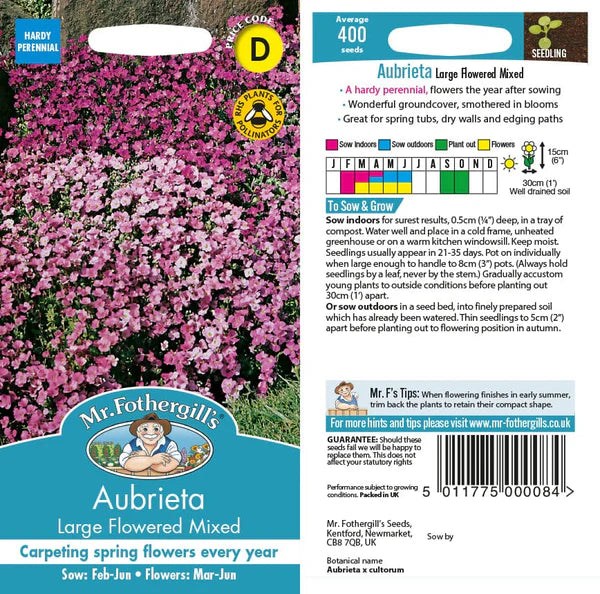 Mr Fothergills Aubrieta Large Flowered Mixed Seeds