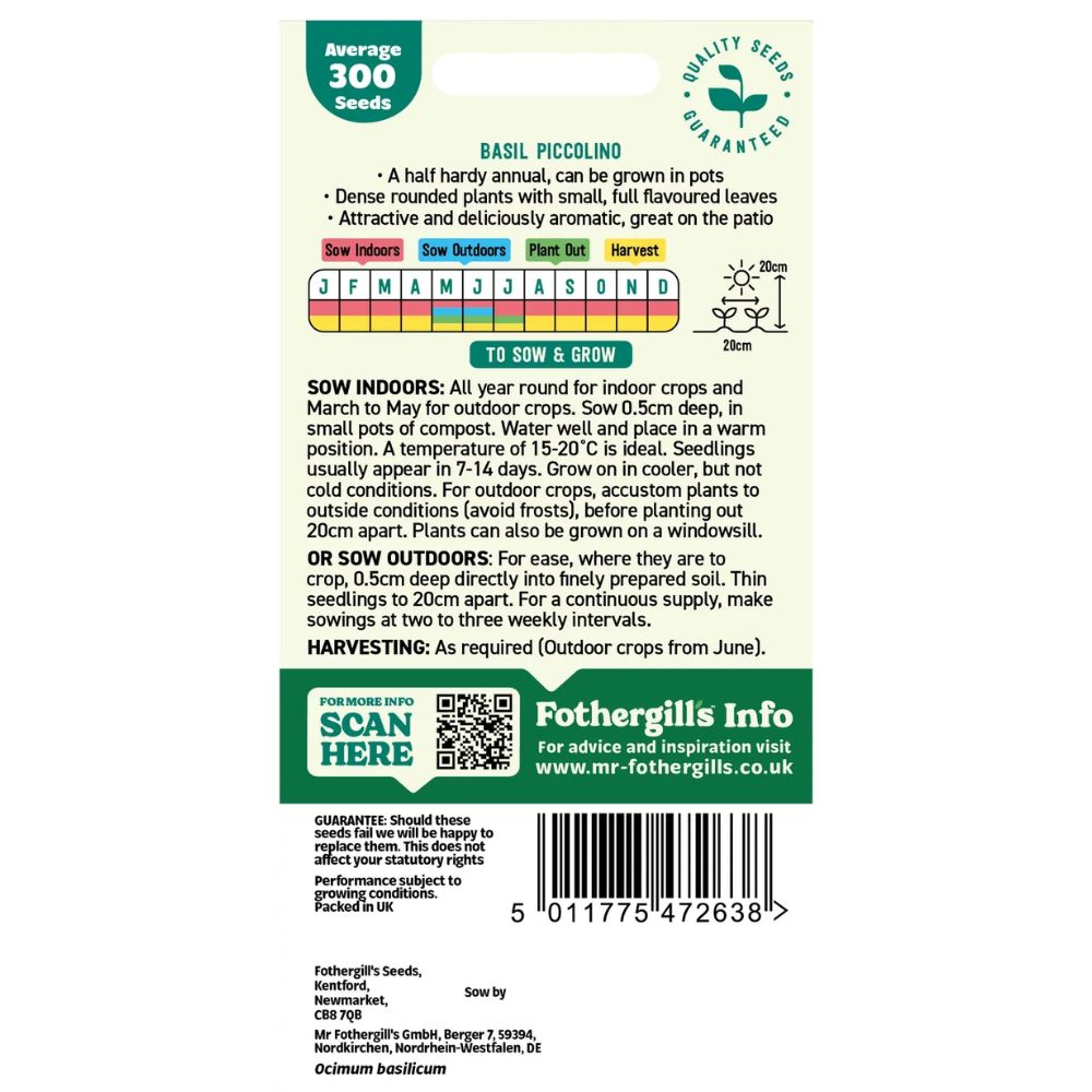 Mr Fothergill's Basil Piccolino Seeds