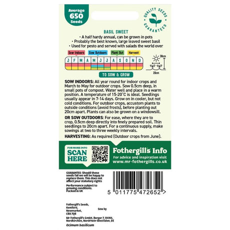 Mr Fothergill's Basil Sweet Seeds - Old Railway Line Garden Centre