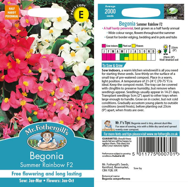 Mr Fothergills Begonia Summer Rainbow F2 Seeds