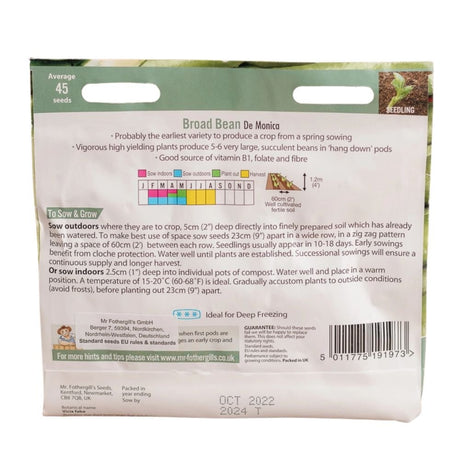 Mr Fothergill's Broad Bean De Monica Seeds - Old Railway Line Garden Centre