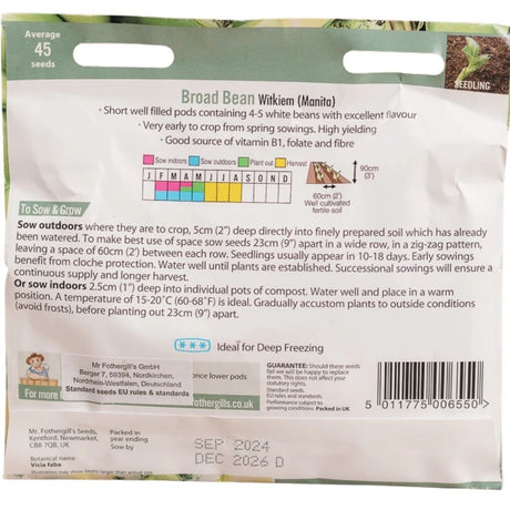 Mr Fothergill's Broad Bean Witkiem Manita Seeds - Old Railway Line Garden Centre