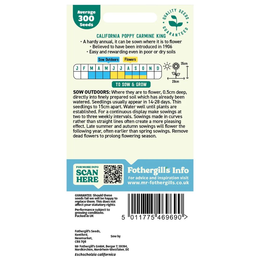 Mr Fothergill's Californian Poppy Carmine King Seeds