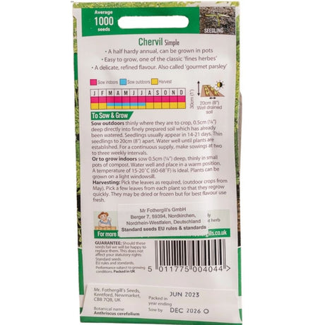 Mr Fothergill's Chervil Simple Seeds - Old Railway Line Garden Centre