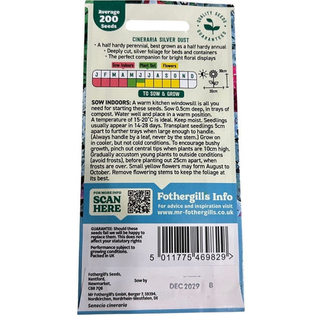 Mr Fothergill's Cineraria Silver Dust Seeds - Old Railway Line Garden Centre