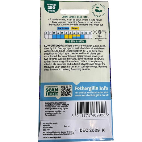 Mr Fothergill's Cornflower Blue Ball Seeds - Old Railway Line Garden Centre