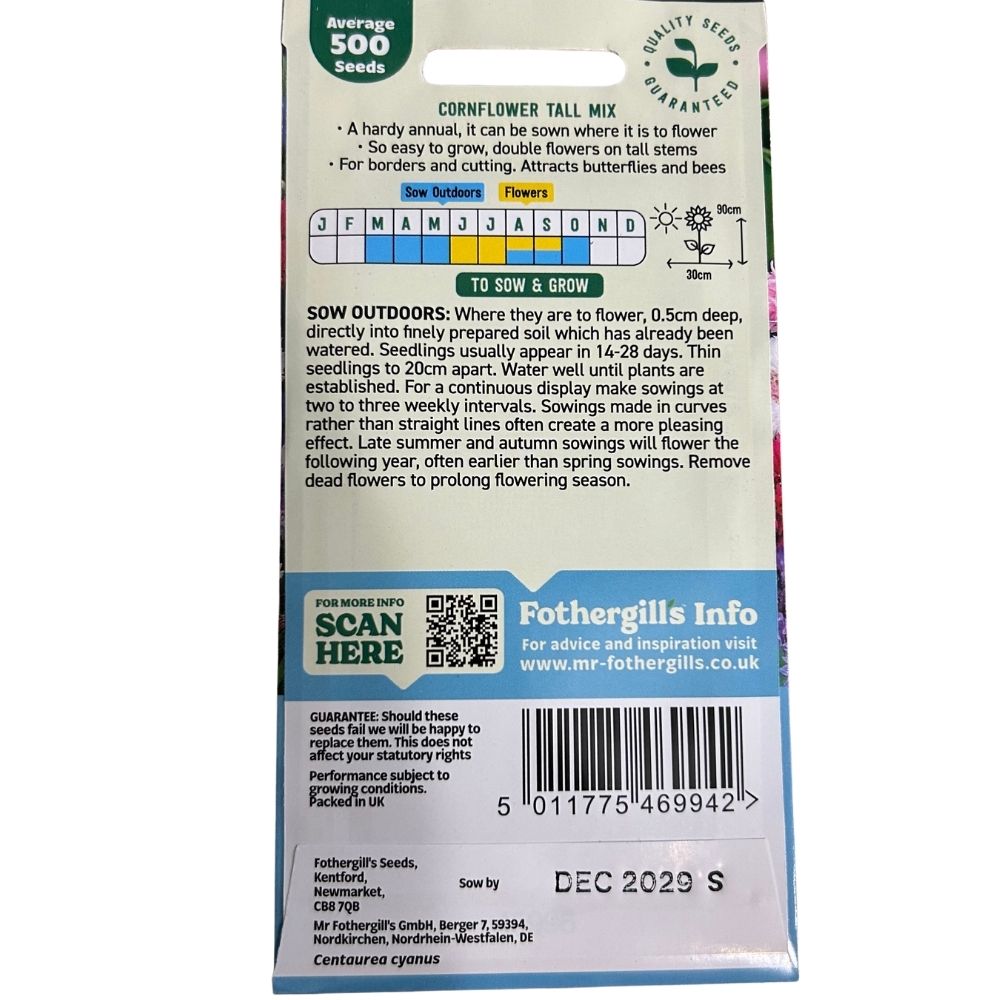 Mr Fothergill's Cornflower Tall Mix Seeds