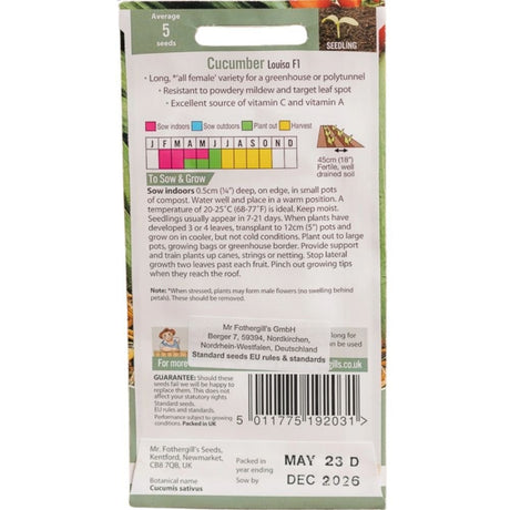 Mr Fothergill's Cucumber Louisa F1 Seeds - Old Railway Line Garden Centre