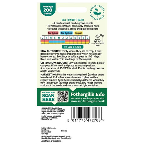 Mr Fothergill's Dill (Dwarf) Nano Herb Seeds - Old Railway Line Garden Centre