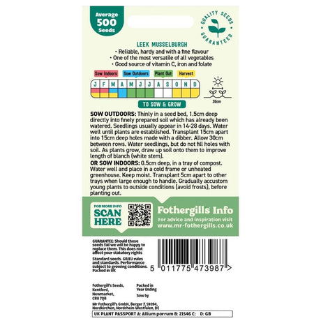 Mr Fothergill's Leek Musselburgh Seeds - Old Railway Line Garden Centre