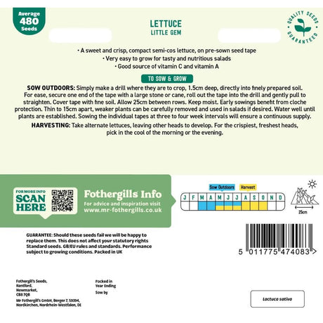 Mr Fothergill's Lettuce Little Gem Seed Tape Seeds - Old Railway Line Garden Centre