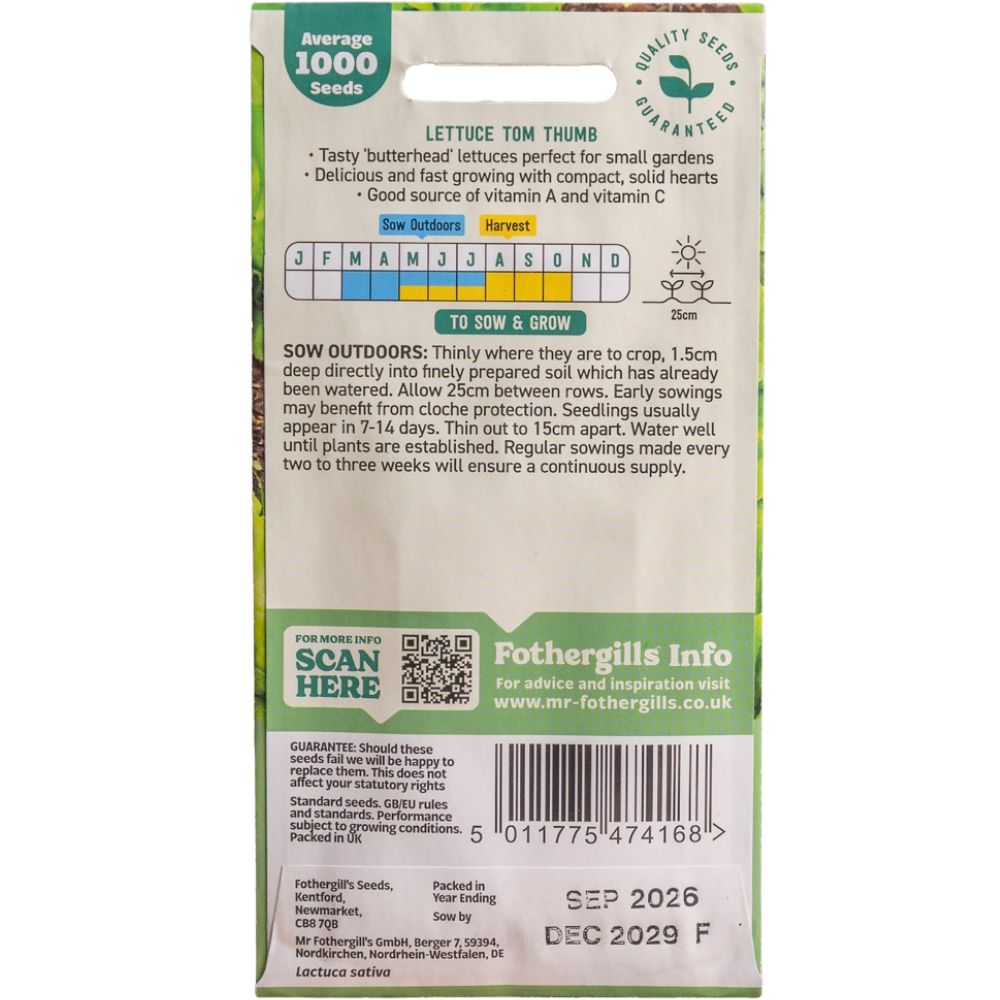 Mr Fothergill's Lettuce Tom Thumb Seeds