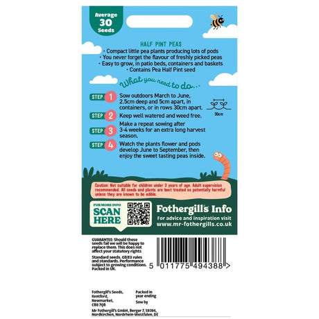 Mr Fothergill's Little Gardeners Half Pint Peas Seeds - Old Railway Line Garden Centre