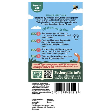 Mr Fothergill's Little Gardeners Popcorn SweetCorn Seeds - Old Railway Line Garden Centre