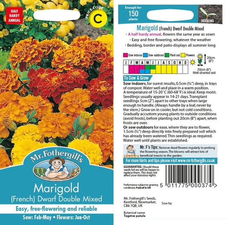 Mr Fothergills Marigold (French) Dwarf Double Mix Seedsed - Old Railway Line Garden Centre
