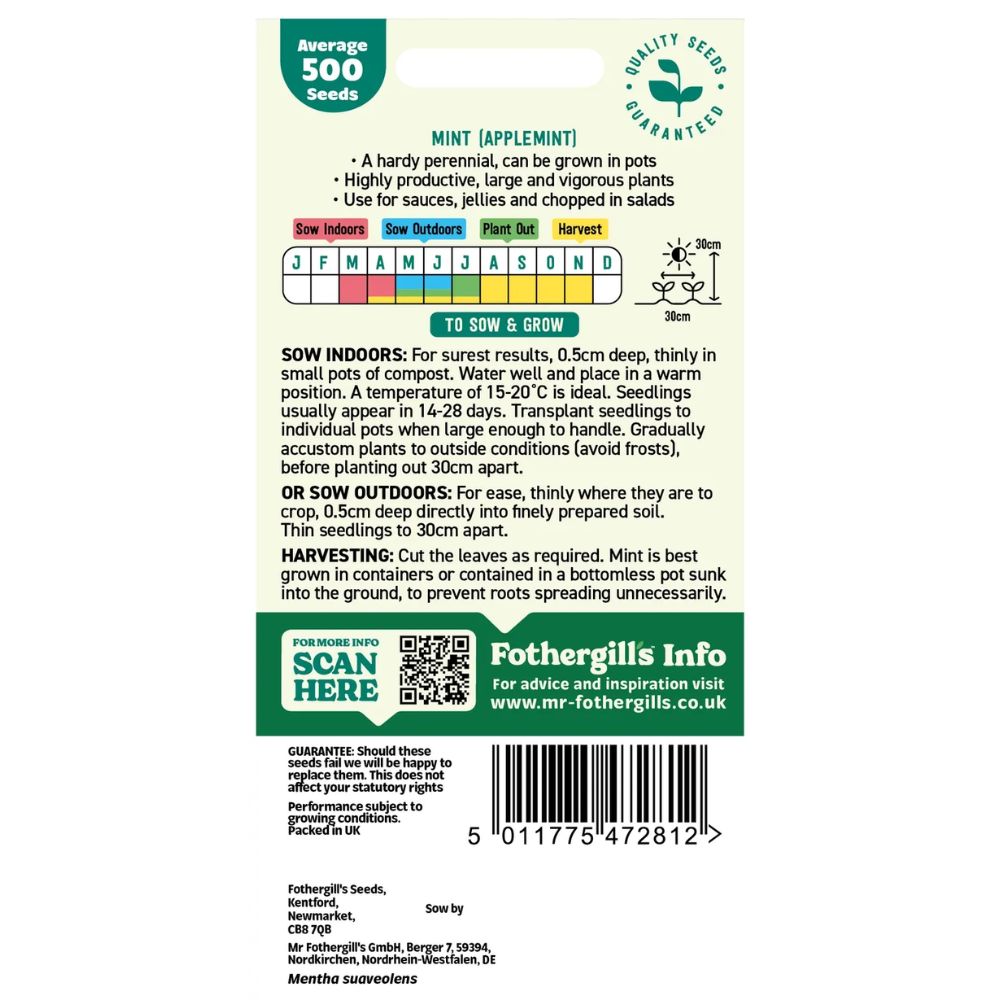 Mr Fothergill's Mint Applemint Herb Seeds
