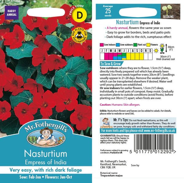 Mr Fothergills Nasturtium Empress of India Seeds - Old Railway Line Garden Centre