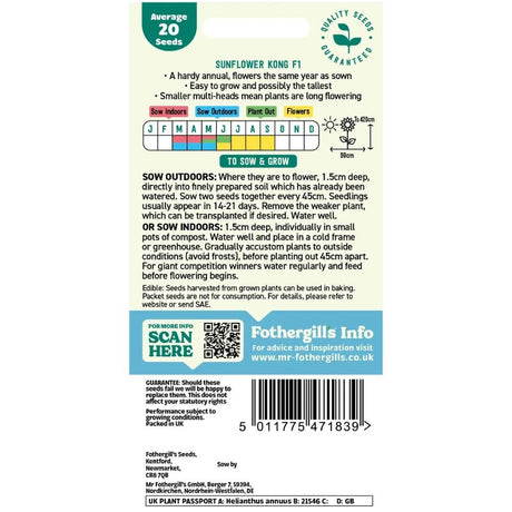 Mr Fothergills Natures Helpers Sunflower Kong F1 Seeds - Old Railway Line Garden Centre