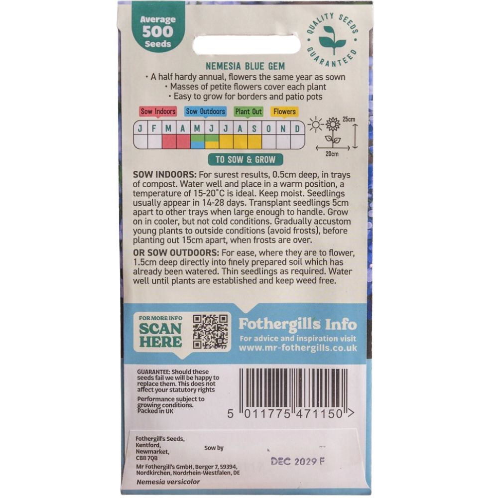 Mr Fothergill's Nemesia Blue Gem Seeds