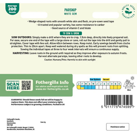 Mr Fothergill's Parsnip White Gem Seed Tape
