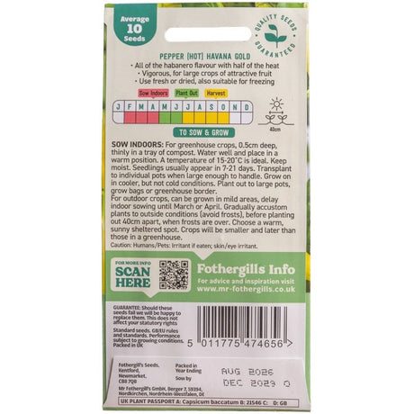 Mr Fothergill's Pepper (Hot) Havana Gold Seeds - Old Railway Line Garden Centre