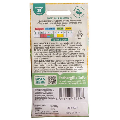 Mr Fothergill's Sweet Corn Ambrosia F1 Seeds - Old Railway Line Garden Centre