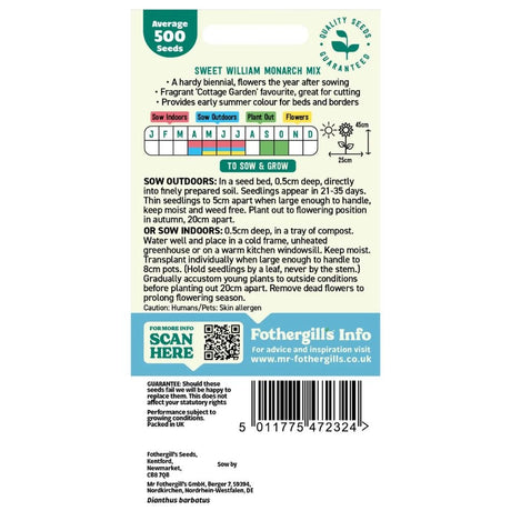 Mr Fothergill's Sweet William Monarch Mixed Seeds - Old Railway Line Garden Centre