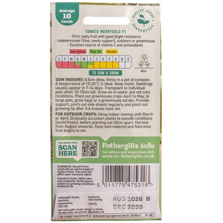Mr Fothergill's Tomato Merrygold F1 Vegetable Seeds - Old Railway Line Garden Centre