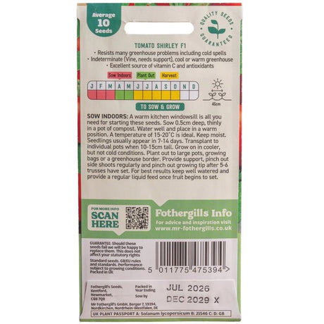 Mr Fothergill's Tomato (Standard) Shirley F1 Seeds - Old Railway Line Garden Centre