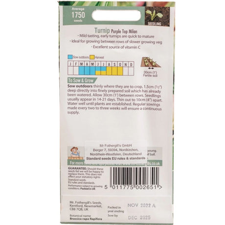 Mr Fothergill's Turnip Purple Top Milan Seeds